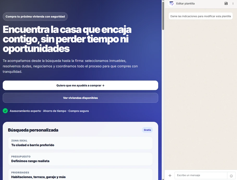 Editor de plantillas de comunicación con IA dentro de SEION Real Estate